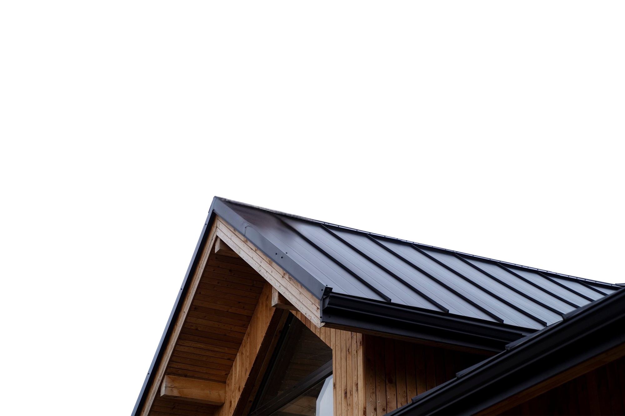 Modern home with metal roof and wood siding